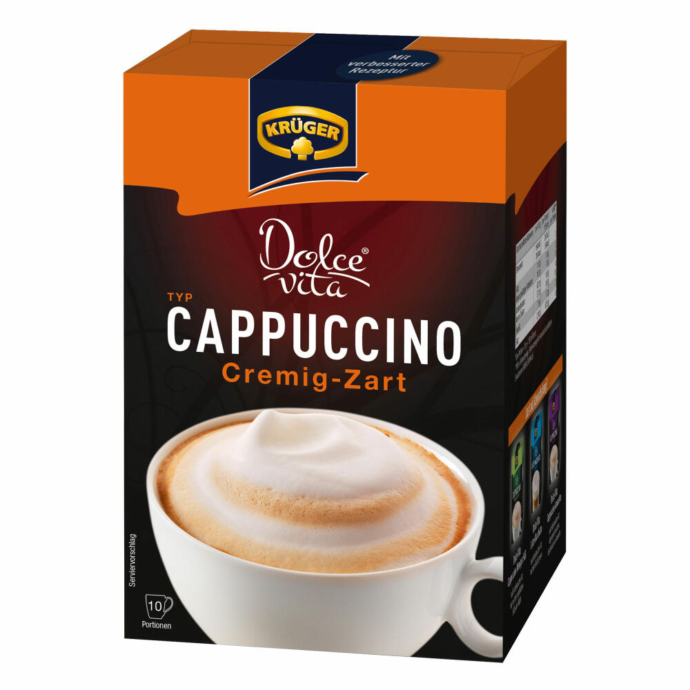 Krüger Dolce Vita Cappuccino, Cremig-Zart, Milchkaffee, Milch Kaffee aus löslichem Bohnenkaffee, 10 Portionsbeutel