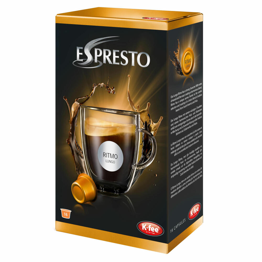 K-Fee Espresto Lungo Ritmo, Kaffee, Caffe Crema, Arabica, Intensität 5, 16 Kapseln