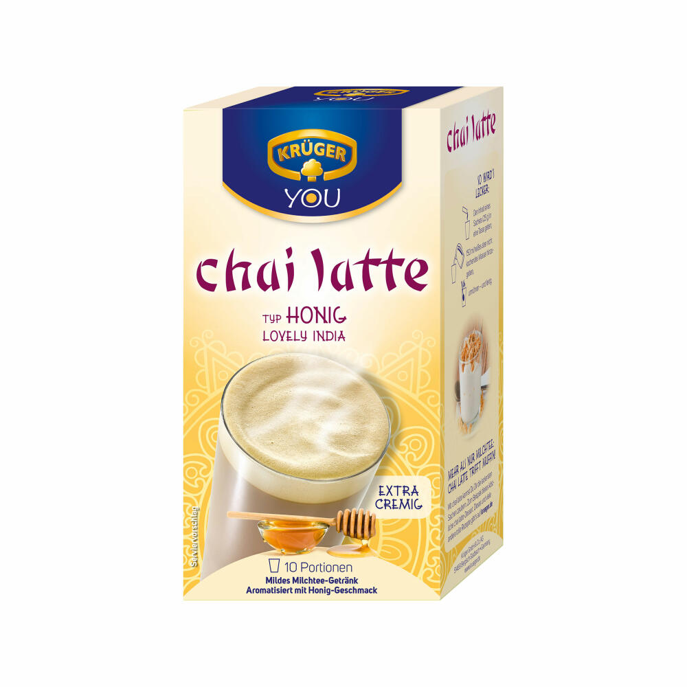 Krüger Chai Latte Lovely India, Honig-Geschmack, mildes Milchtee Getränk, 4er Pack, 4 x 10 Portionsbeutel