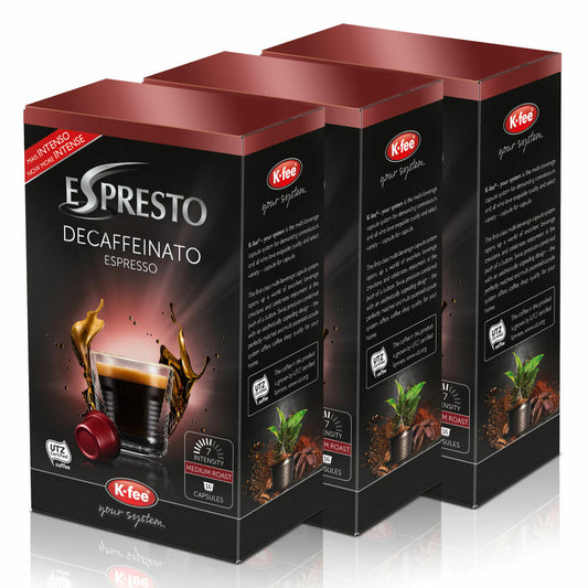 K-Fee Espresto Espresso Decaffeinato, Kaffee, koffeinfrei Arabica, Intensität 7, 3er Pack, 3x 16 Kapseln