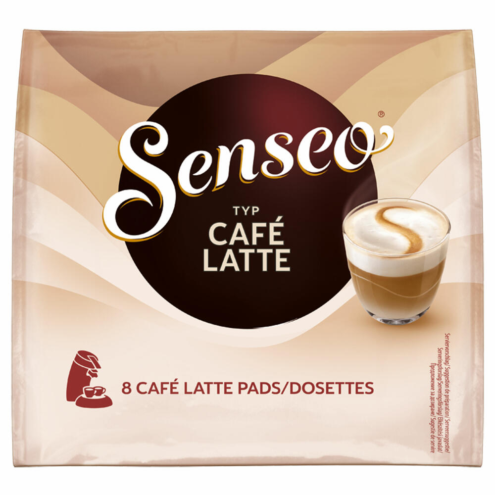 Senseo Kaffeepads Café Latte, Aromatischer Kaffee mit Cremig-milchigem Geschmack, neue Rezeptur, 8 Pads
