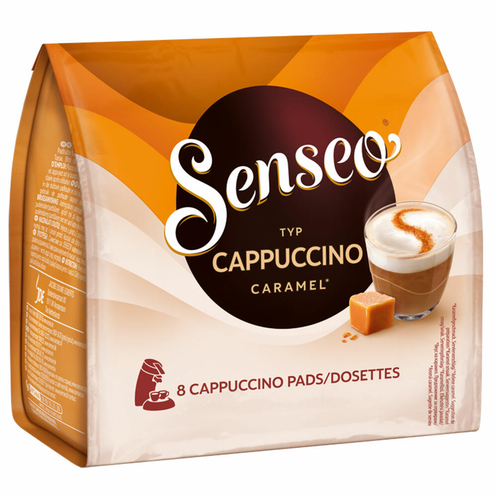 Senseo Kaffeepads Cappuccino Caramel / Karamell, Kaffee mit Karamellgeschmack, neue Rezeptur, 8 Pads