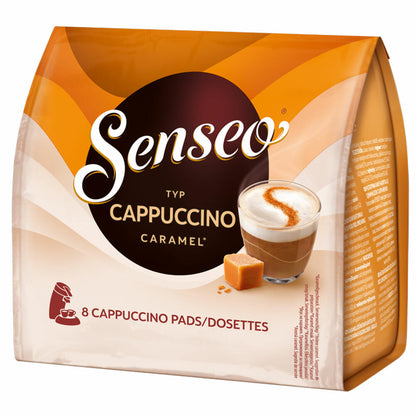 Senseo Kaffeepads Cappuccino Caramel / Karamell, Kaffee mit Karamellgeschmack, neue Rezeptur, 8 Pads