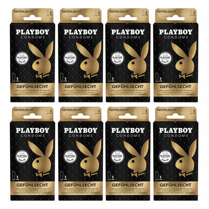 Playboy Condoms Kondome Gefühlsecht, Verhütungsmittel, Intensiv, mit Gleitgel gratis, 56 mm, 8 x 8 Stück