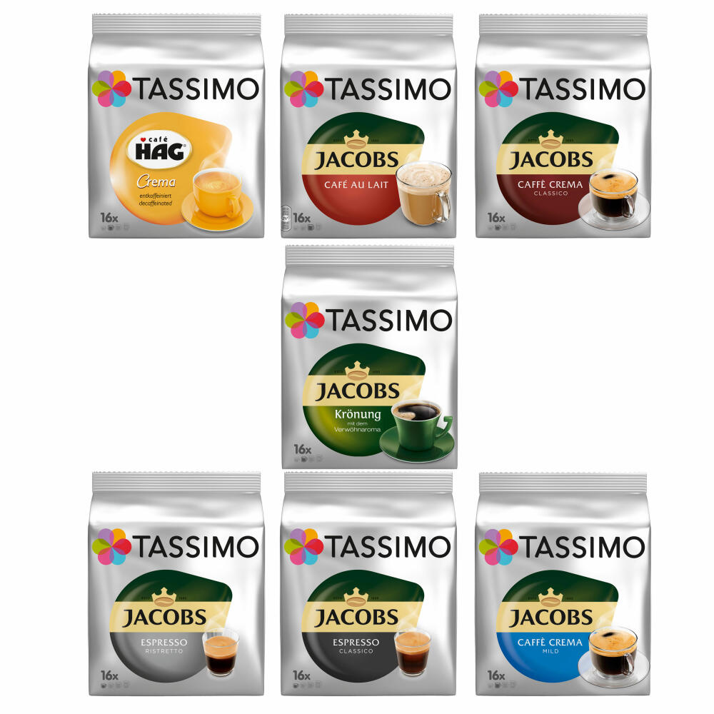 Tassimo T-Discs in set, 6 varieties, up to 96 discs, coffee, capsule, free selection