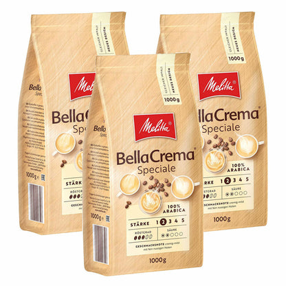 Melitta Kaffee BellaCrema Speciale ganze Bohne, milde Kaffeebohnen, 3er Pack, 3 x 1000g