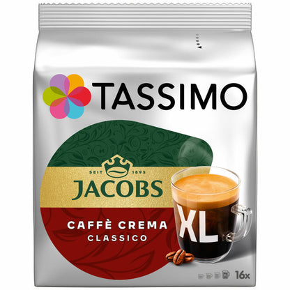 Tassimo Jacobs Caffè Crema Classico XL Coffee Coffee Capsule Ground Roasted Coffee 2 Pack 2 x 16 T-Discs