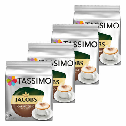 Tassimo Jacobs Cappuccino, Rainforest Alliance zertifiziert, 4er Pack, 4 x 16 T-Discs (8 Portionen)