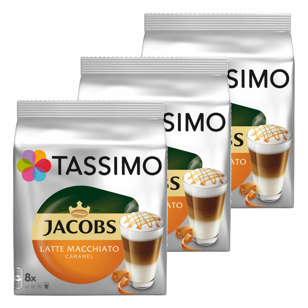 Tassimo Jacobs Latte Macchiato Caramel, Kaffee, Karamell, Milchkaffee, Kapsel, 48 T-Discs / 24 Portionen