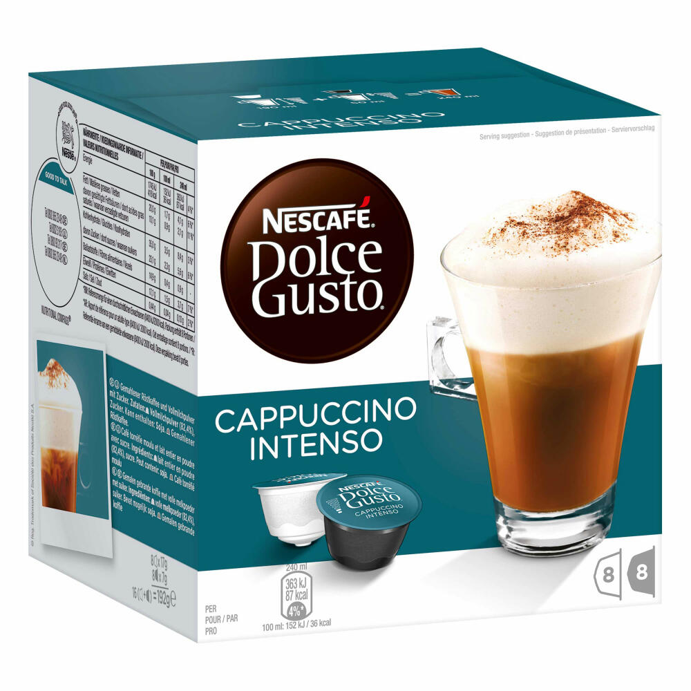 Nescafé Dolce Gusto Cappuccino Intenso, Milchkaffee, Kaffeekapsel, Kaffee, 32 Kapseln (16 Portionen)