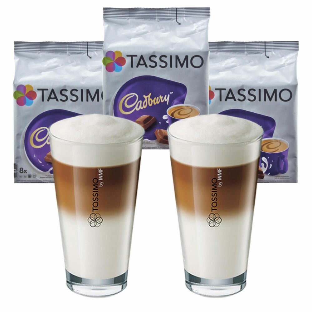 Tassimo Cadbury Kakaospezialität Geschenkset mit Glas, 5-tlg, Kakao, Schokolade, Kapsel