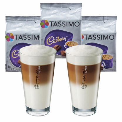Tassimo Cadbury Kakaospezialität Geschenkset mit Glas, 5-tlg, Kakao, Schokolade, Kapsel