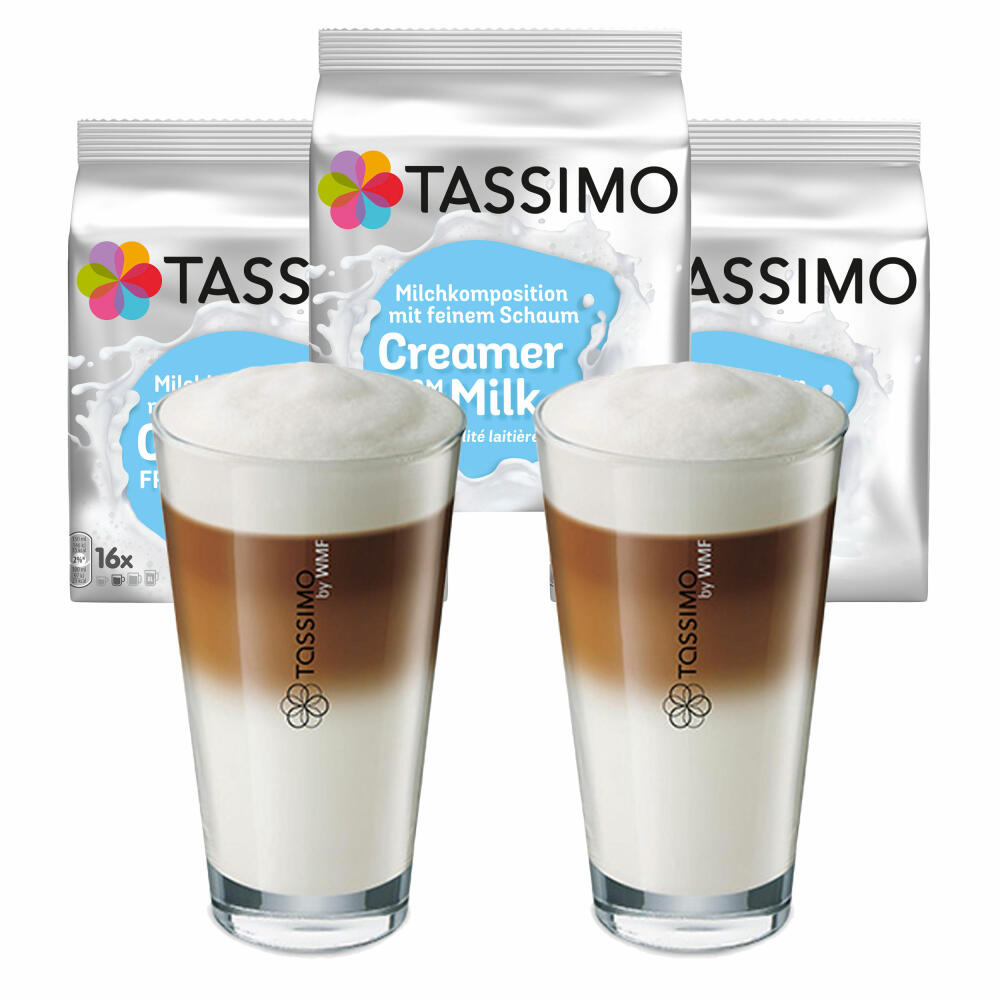 Tassimo Milchkomposition Geschenkset mit Glas, 5-tlg., Kaffee, Milchkapsel, Milchschaum, T-Discs