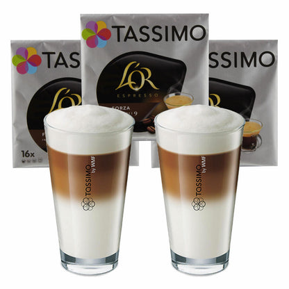 Tassimo L'Or Espresso Forza gift set with glass, 5 pcs., coffee, coffee capsule, ground roasted coffee, T-Discs
