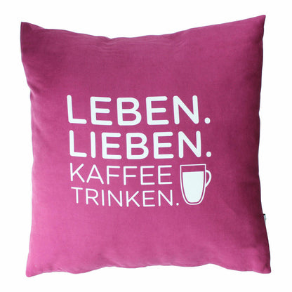 Nescafé Dolce Gusto Kissen mit Schriftzug Leben Lieben Kaffee Trinken, Polyester, Pink, ca. 40 x 40 cm