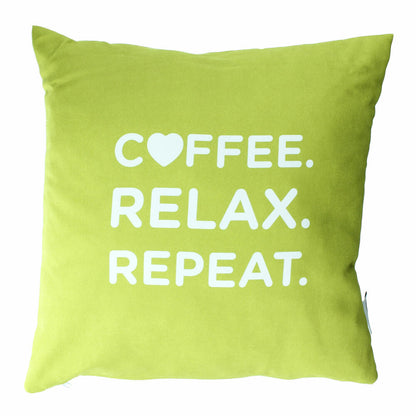 Nescafé Dolce Gusto Kissen mit Schriftzug Coffee Relax Repeat, Polyester, Hellgrün, ca. 40 x 40 cm
