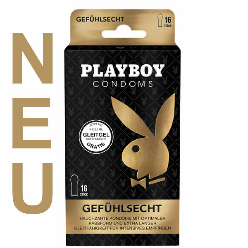 Playboy Condoms Kondome Gefühlsecht, Verhütungsmittel, Intensiv, mit Gleitgel gratis, 56 mm, 4 x 16 Stück