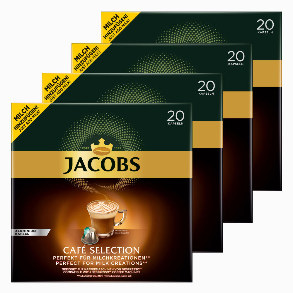 Jacobs Café Selection, 4er Pack, Kaffeekapseln, Nespresso Kompatibel, Kaffee, 4 x 20 Kapseln á 5.2 g