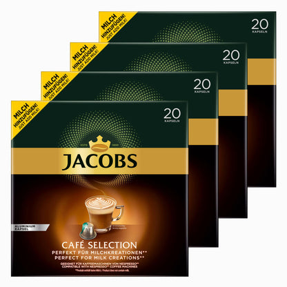 Jacobs Café Selection, 4er Pack, Kaffeekapseln, Nespresso Kompatibel, Kaffee, 4 x 20 Kapseln á 5.2 g