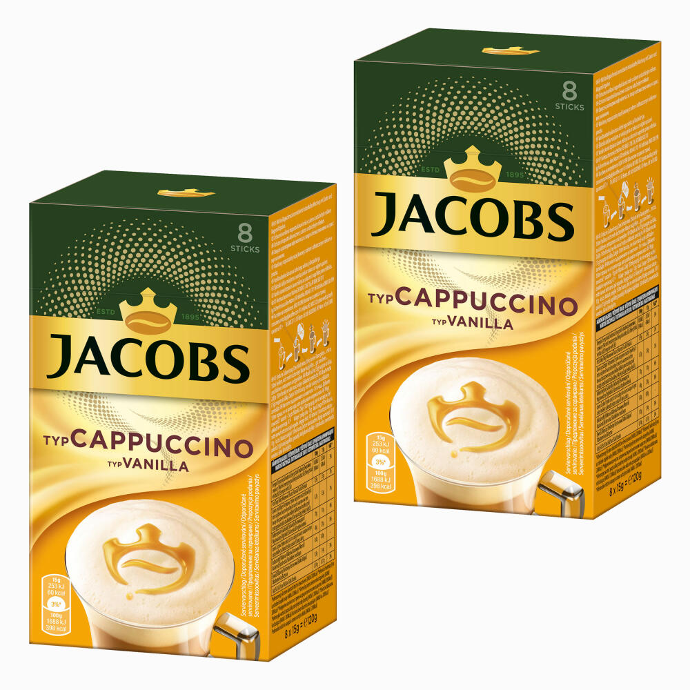 Jacobs Löslicher Kaffee Typ Cappuccino Typ Vanilla, 2er Pack, Instantkaffee, Instant, 2 x 8 Becherportionen