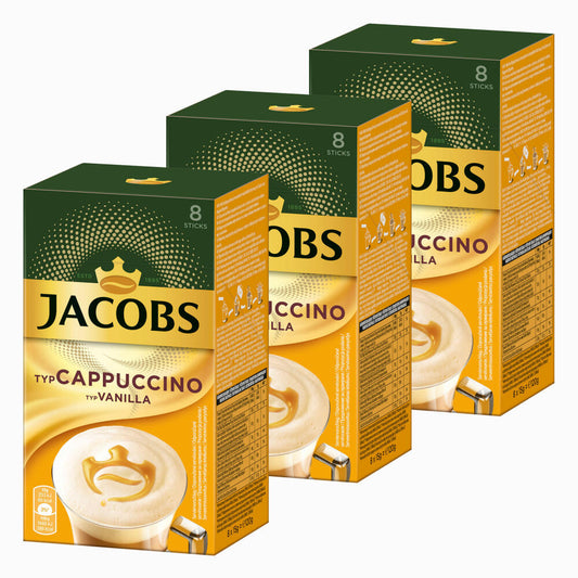 Jacobs Löslicher Kaffee Typ Cappuccino Typ Vanilla, 3er Pack, Instantkaffee, Instant, 3 x 8 Becherportionen