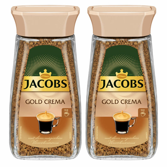 Jacobs Gold Crema 2er Set, Löslicher Kaffee, Instantkaffee, Löskaffee, Glas, 2x200 g