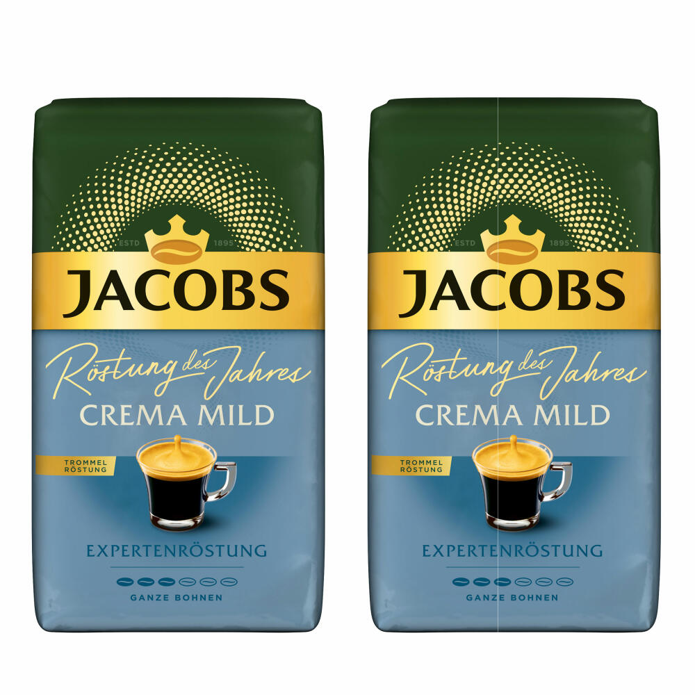 Jacobs Crema Mild Expertenröstung 2er Set, Röstung des Jahres, Kaffee, ganze Bohnen, Röstkaffee, Kaffeebohnen, 2 x 1000 g