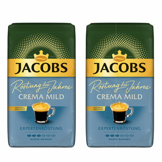 Jacobs Crema Mild Expertenröstung 2er Set, Röstung des Jahres, Kaffee, ganze Bohnen, Röstkaffee, Kaffeebohnen, 2 x 1000 g