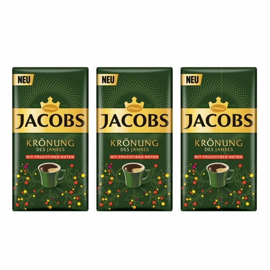 Jacobs Krönung des Jahres 3er Set, mit fruchtigen Noten, Röstkaffee gemahlen, Filterkaffee, 3 x 500 g