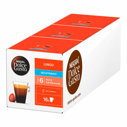 Nescafé Dolce Gusto Caffè Lungo Decaffeinato, Entkoffeiniert, Kaffee, Kaffeekapsel, 3er Pack, 3 x 16 Kapseln