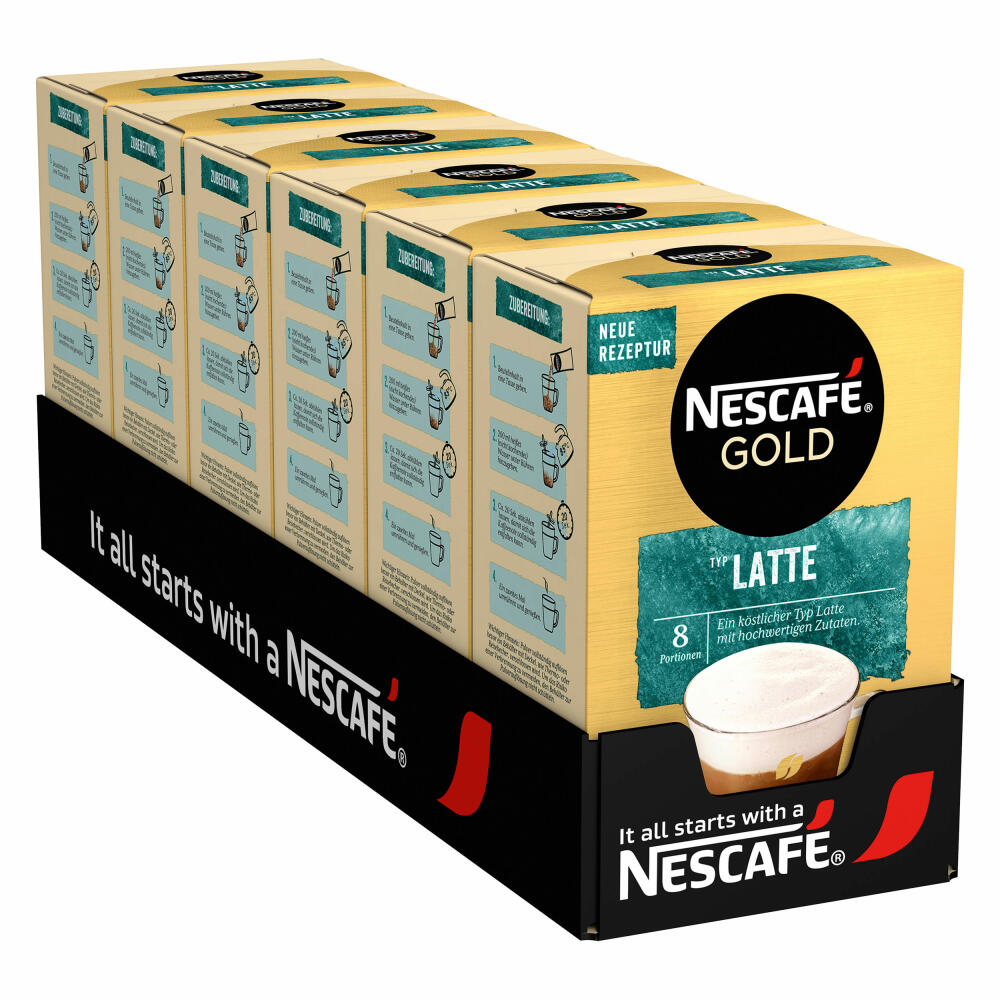 Nescafé Gold Type Latte, Soluble Bean Coffee, Instant Coffee, Instant Coffee, 6 x 8 servings