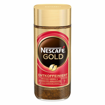 Nescafé Gold Entkoffeiniert, löslicher Bohnenkaffee, Decaf Kaffee, Glas, 200 g, für 100 Tassen