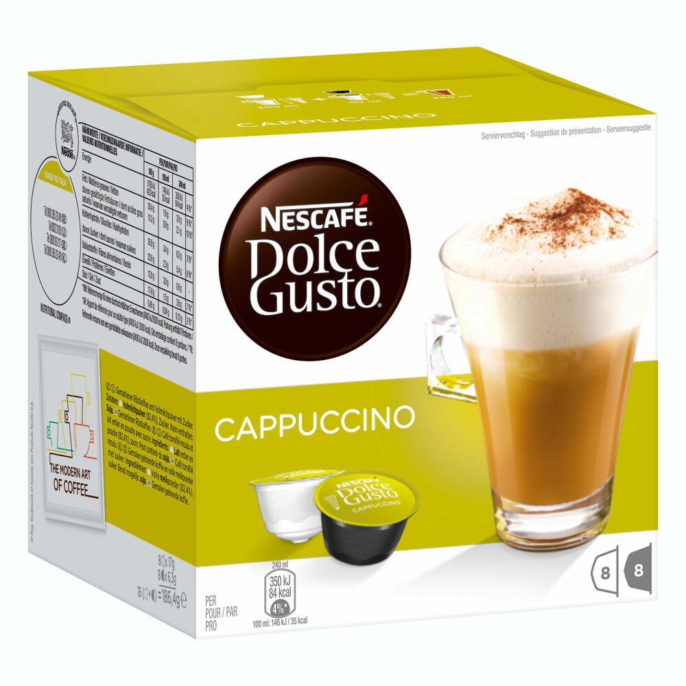 Nescafé Dolce Gusto Cappuccino, Milchkaffee, Kaffeekapsel, Kaffee, 48 Kapseln (24 Portionen)