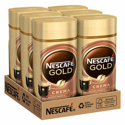 Nescafé Gold Crema Set of 6, instant coffee beans, coffee, 6 x 200 g for a total of 600 cups