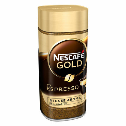 Nescafé Gold Typ Espresso, löslicher Bohnenkaffee, Kaffee, gemahlener Röstkaffee, Glas, 100 g