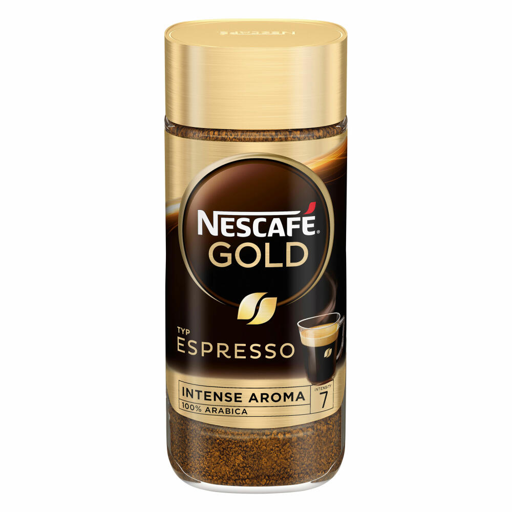 Nescafé Gold Typ Espresso, löslicher Bohnenkaffee, Kaffee, gemahlener Röstkaffee, Glas, 100 g