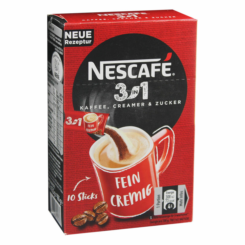 Nescafé 3in1 Sticks, Instant Coffee with Creamer and Sugar, Instant Coffee, 10 Portion Sticks