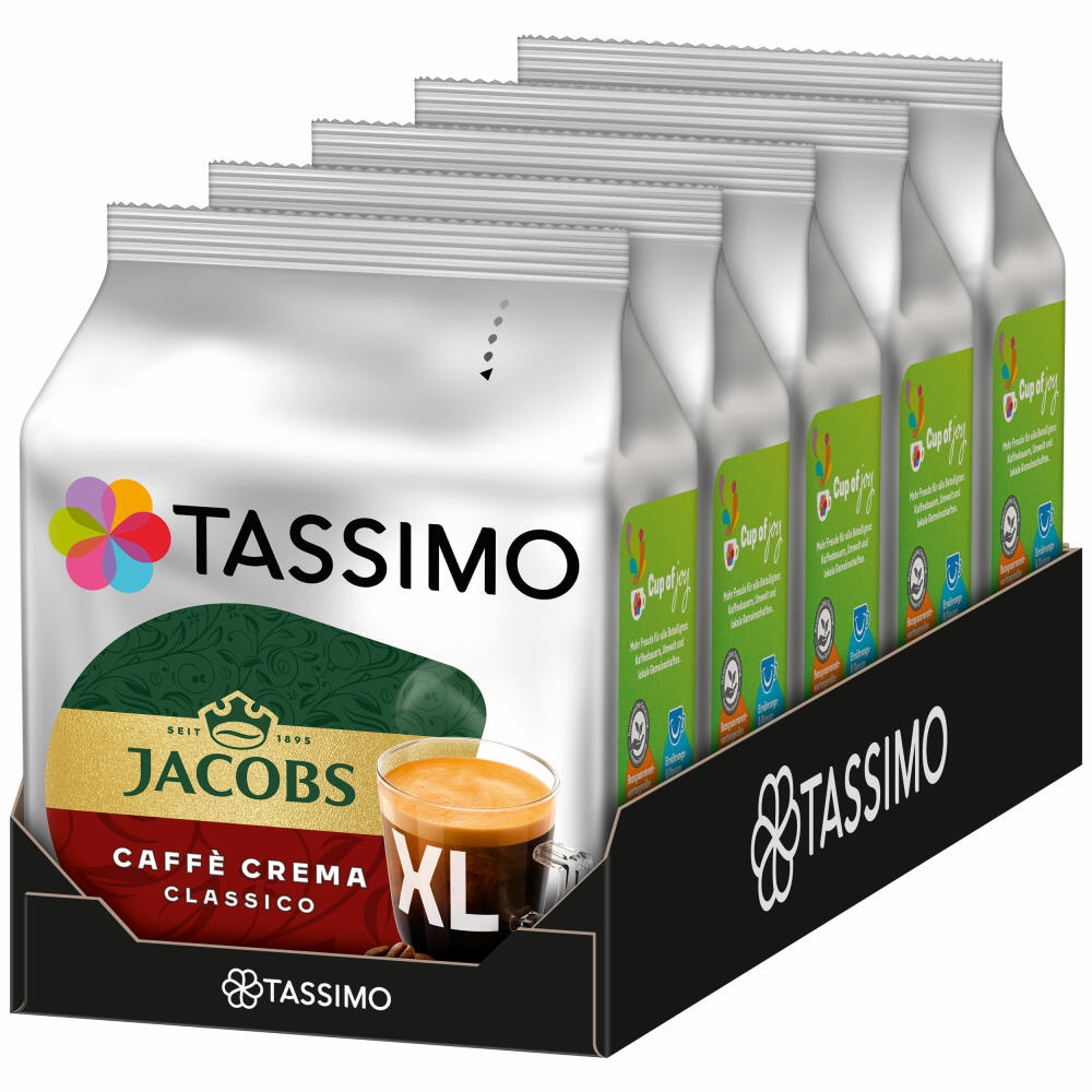 Tassimo Jacobs Caffè Crema Classico XL, Kaffee, Kaffeekapsel, gemahlener Röstkaffee, 5er Pack, 5 x 16 T-Discs