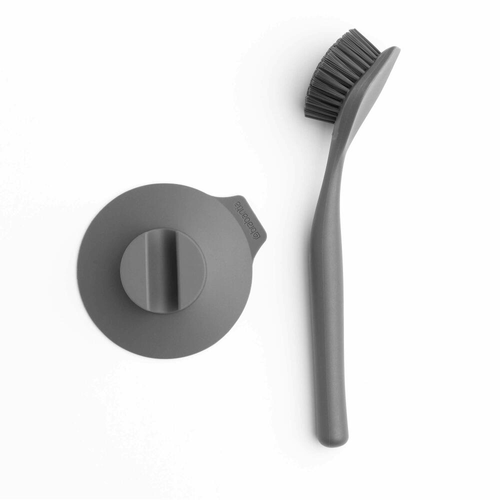 Brabantia Dishwashing Brush with Suction Cup Holder, Brush Holder, Plastic, Dark Grey, 117589