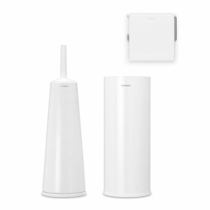 Brabantia Toilettenzubehör-Set ReNew, Klobürste, Klobürstenhalter, Toilettenpapierhalter, Stahl, White, 280627