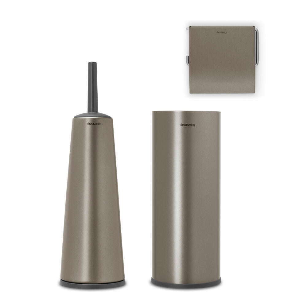 Brabantia Toilettenzubehör-Set ReNew, Klobürste, Klobürstenhalter, Toilettenpapierhalter, Stahl, Platinum, 280641
