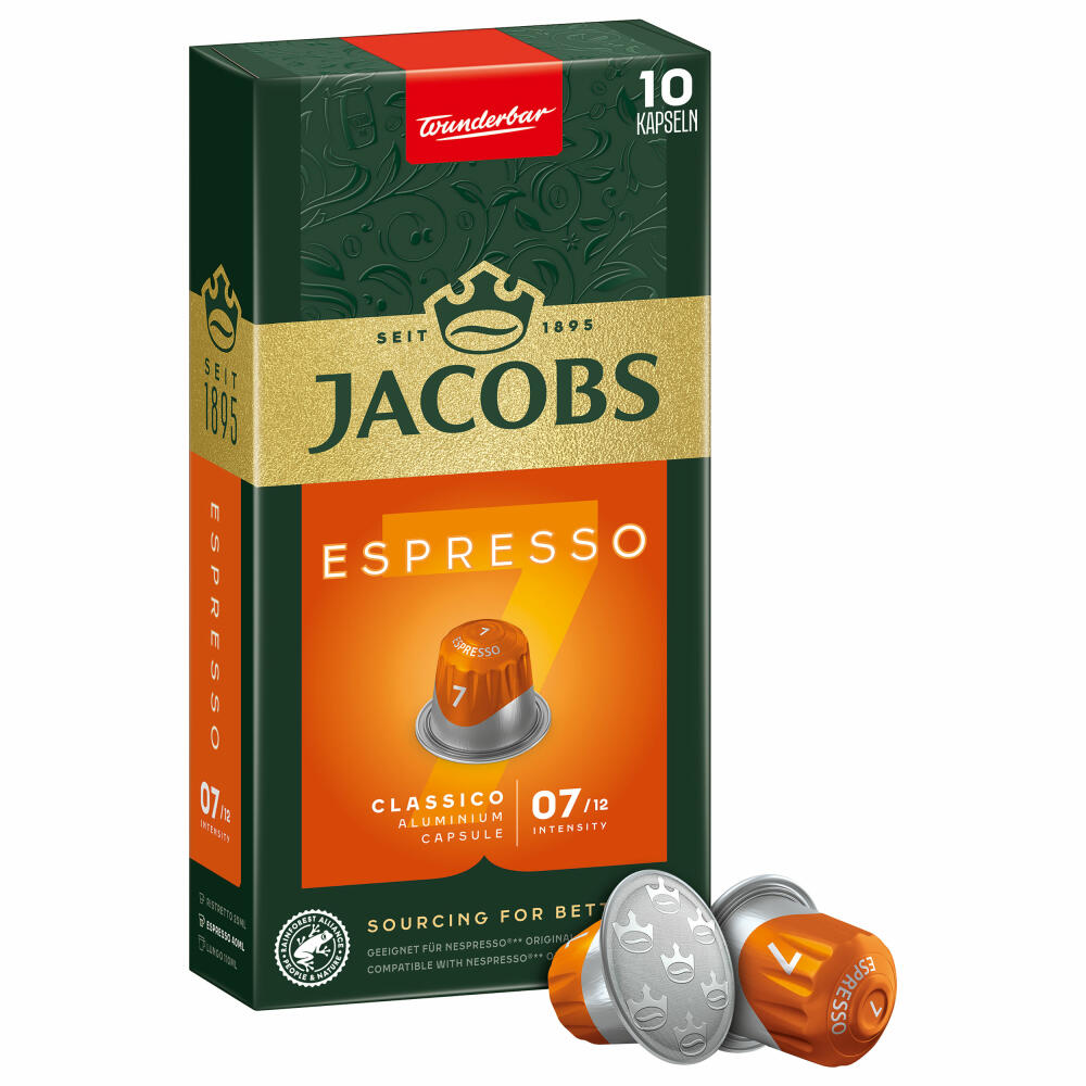 Jacobs Espresso 7 Classico, Kaffeekapseln, Nespresso Kompatibel, Kaffee, 10 Kapseln, á 5.2 g
