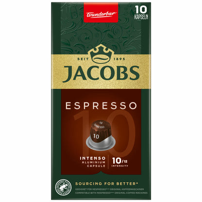 Jacobs Espresso 10 Intenso, Kaffeekapseln, Nespresso Kompatibel, Kaffee, 10 Kapseln, á 5.2 g