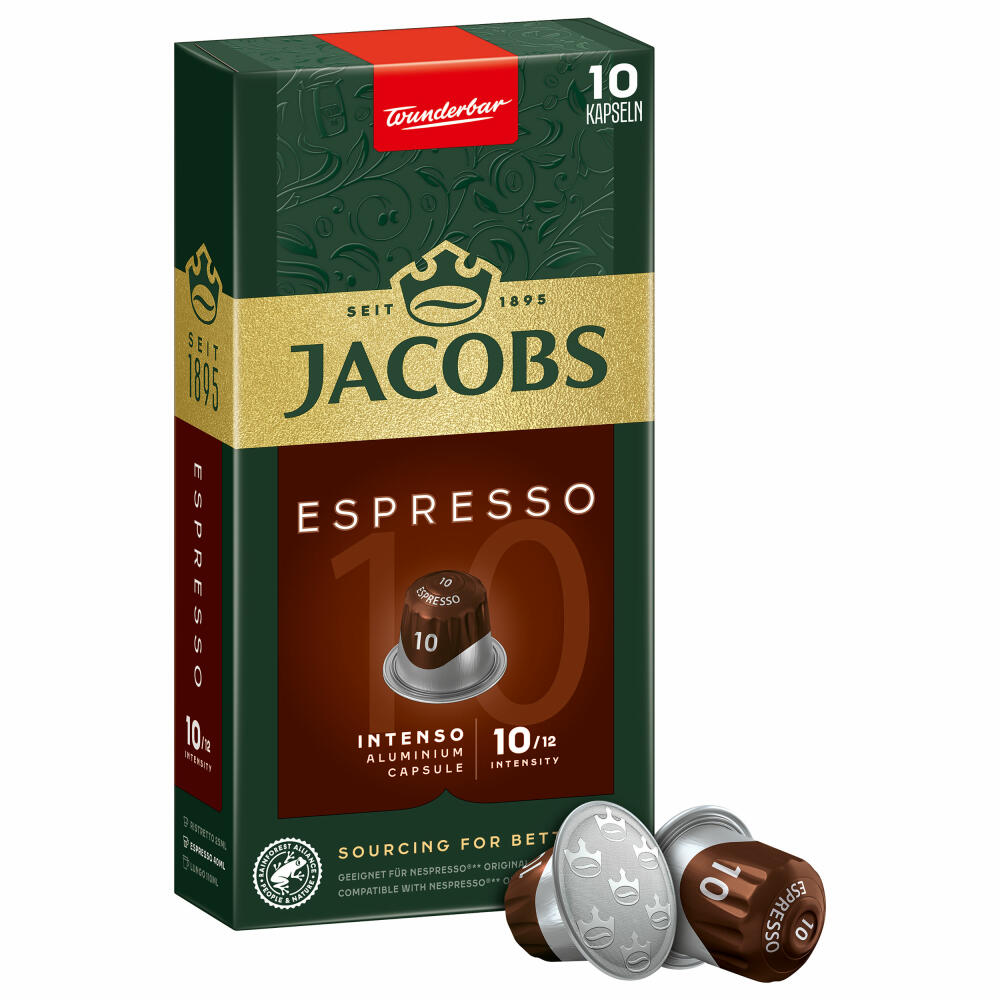 Jacobs Espresso 10 Intenso, Kaffeekapseln, Nespresso Kompatibel, Kaffee, 10 Kapseln, á 5.2 g