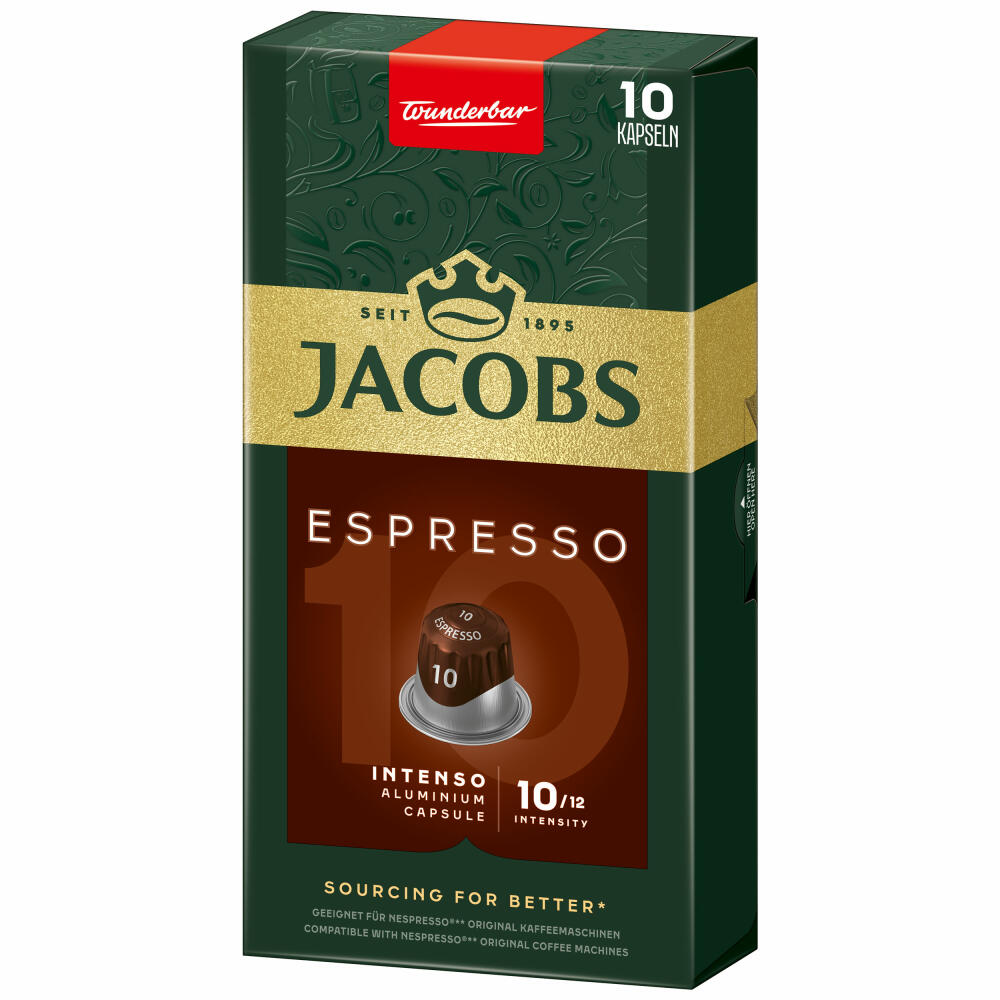 Jacobs Espresso 10 Intenso, Kaffeekapseln, Nespresso Kompatibel, Kaffee, 10 Kapseln, á 5.2 g