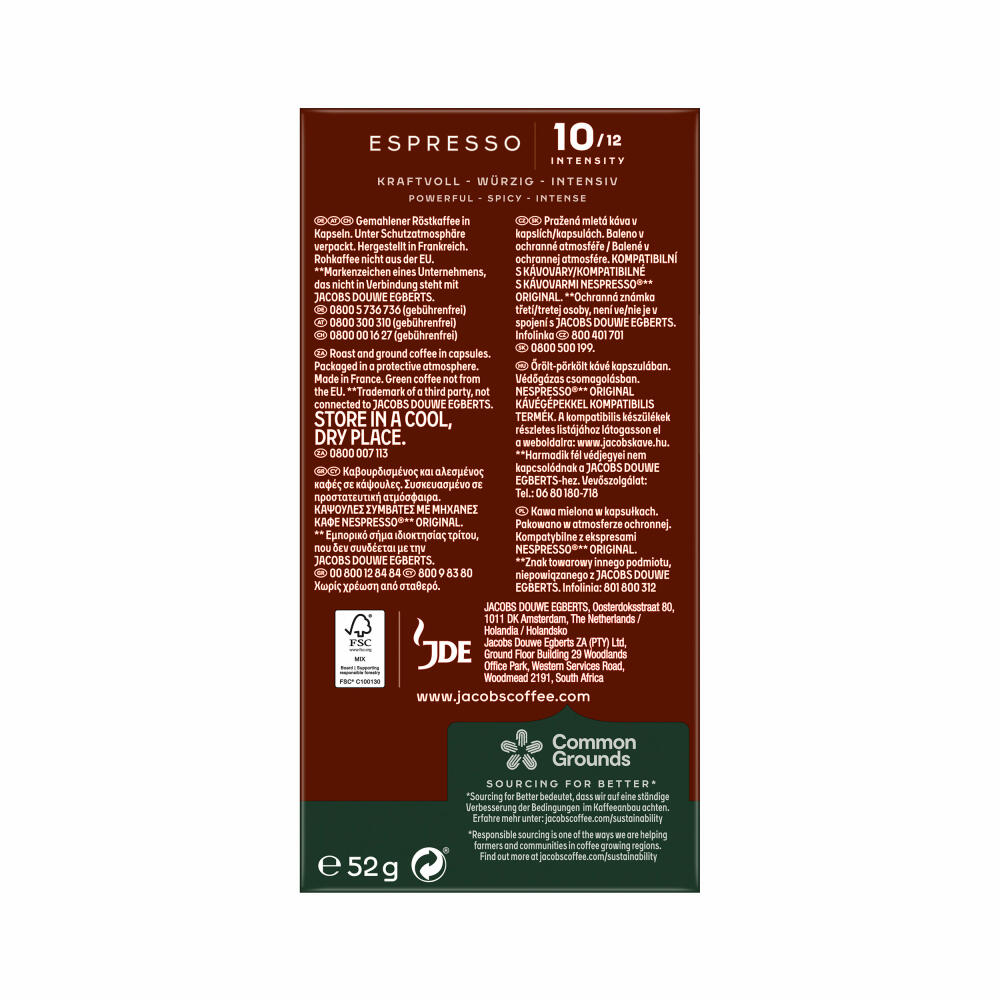 Jacobs Espresso 10 Intenso, Kaffeekapseln, Nespresso Kompatibel, Kaffee, 10 Kapseln, á 5.2 g