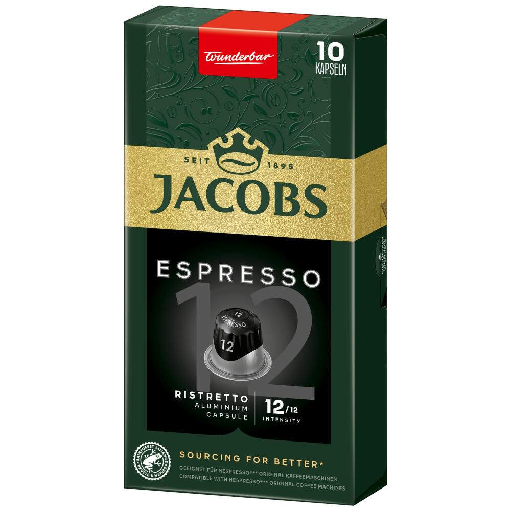 Jacobs Espresso 12 Ristretto, Kaffeekapseln, Nespresso Kompatibel, Kaffee, 10 Kapseln, á 5.2 g