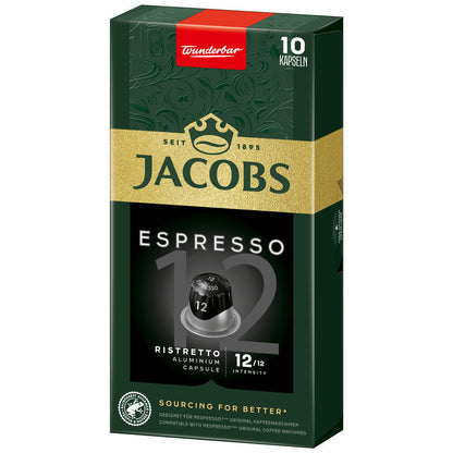 Jacobs Espresso 12 Ristretto, Kaffeekapseln, Nespresso Kompatibel, Kaffee, 10 Kapseln, á 5.2 g