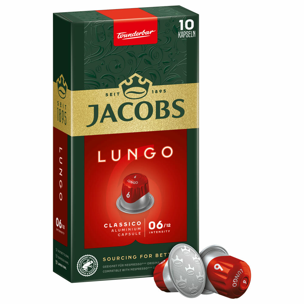 Jacobs Lungo 6 Classico, Kaffeekapseln, Nespresso Kompatibel, Kaffee, 10 Kapseln, á 5.2 g