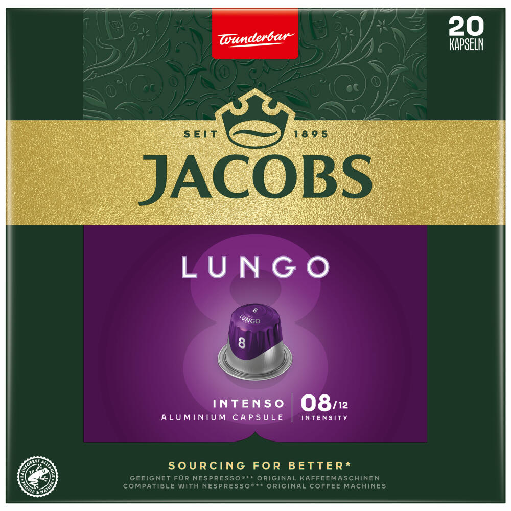 Jacobs Lungo 8 Intenso, Kaffeekapseln, Nespresso Kompatibel, Kaffee, 20 Kapseln, á 5.2 g